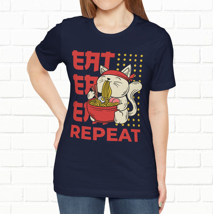 Eat Eat Repeat Cat Eating Ramen T-shirt