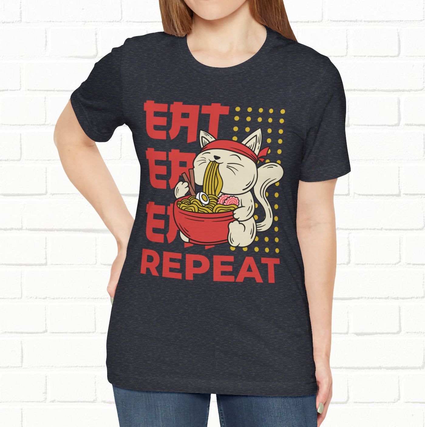Eat Eat Repeat Cat Eating Ramen T-shirt