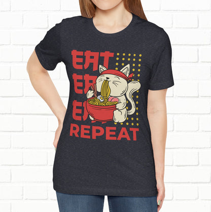 Eat Eat Repeat Cat Eating Ramen T-shirt