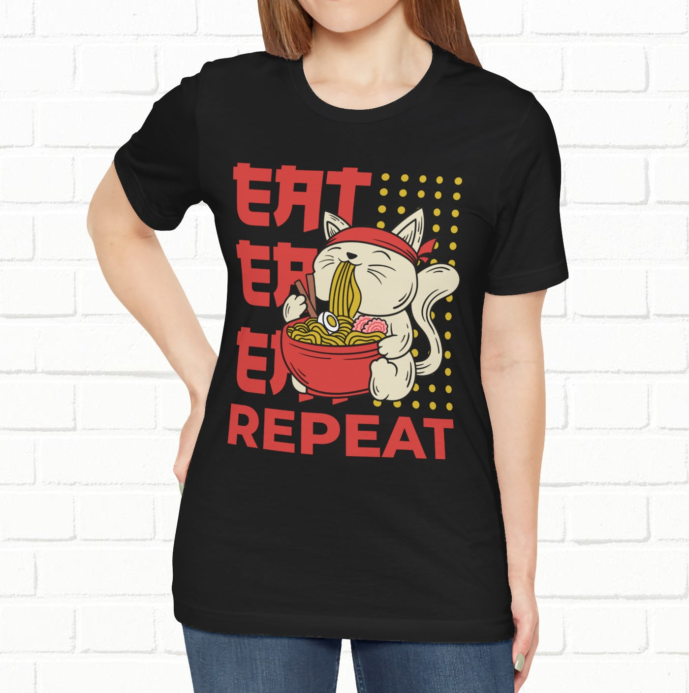 Eat Eat Repeat Cat Eating Ramen T-shirt
