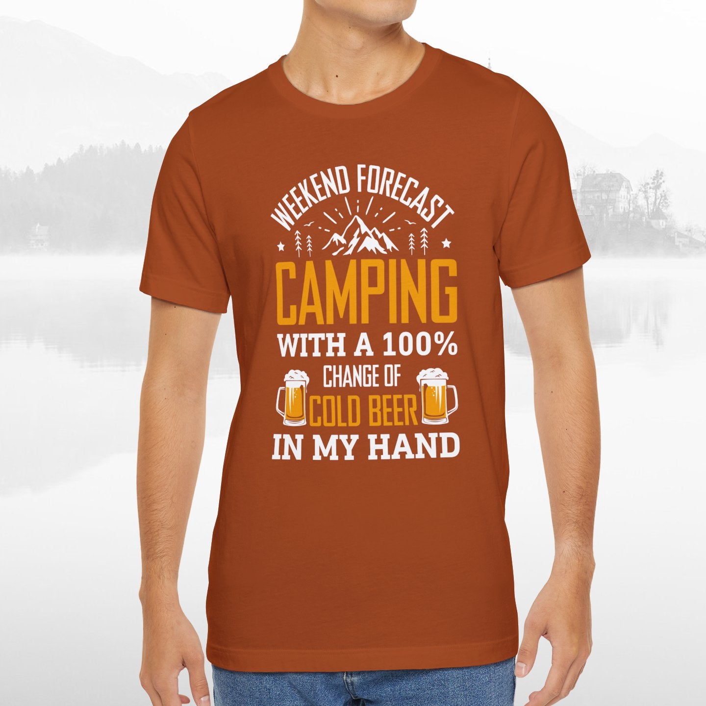 Weekend Forecast Camping With 100% Chance Of Cold Beer In My Hand Funny Camping T-Shirt