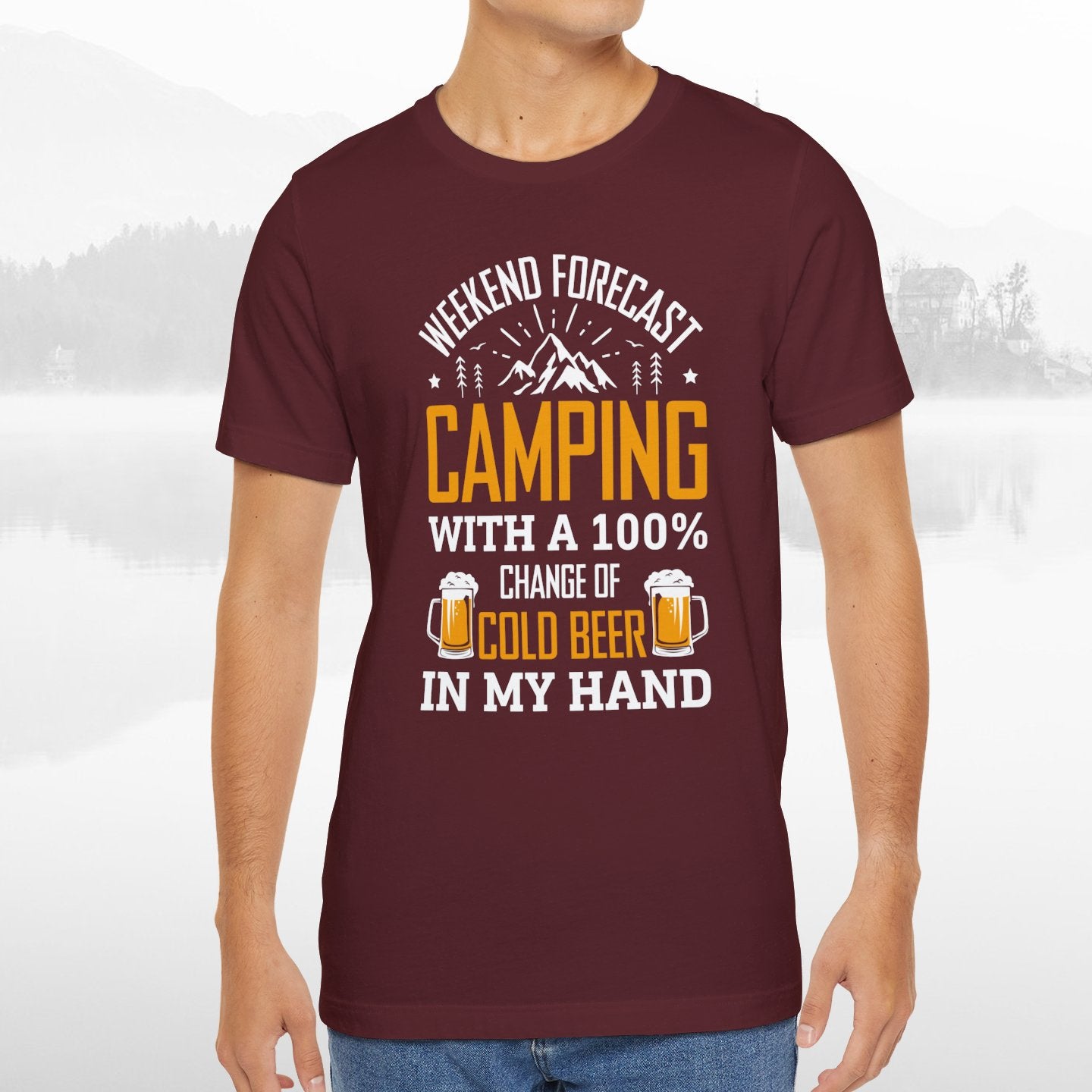 Weekend Forecast Camping With 100% Chance Of Cold Beer In My Hand Funny Camping T-Shirt