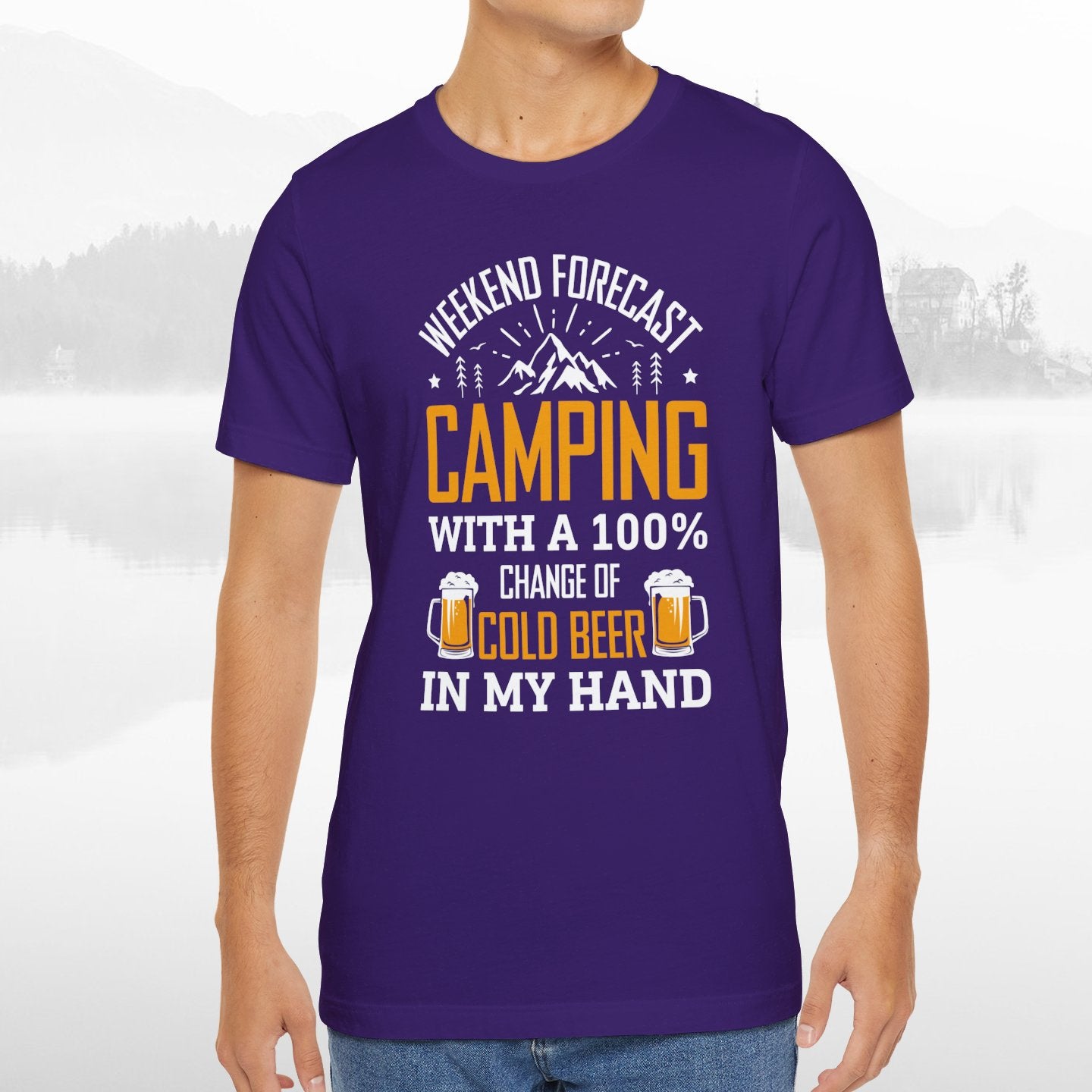 Weekend Forecast Camping With 100% Chance Of Cold Beer In My Hand Funny Camping T-Shirt