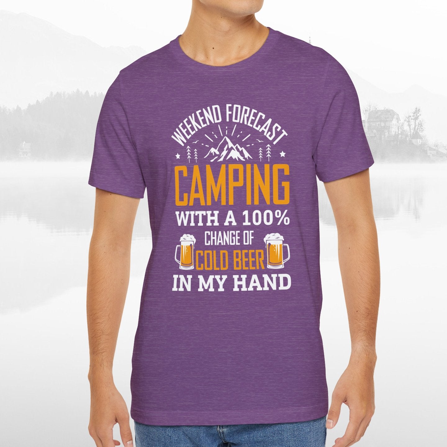 Weekend Forecast Camping With 100% Chance Of Cold Beer In My Hand Funny Camping T-Shirt