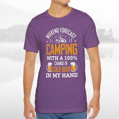 Weekend Forecast Camping With 100% Chance Of Cold Beer In My Hand Funny Camping T-Shirt