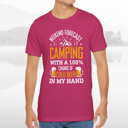 Weekend Forecast Camping With 100% Chance Of Cold Beer In My Hand Funny Camping T-Shirt