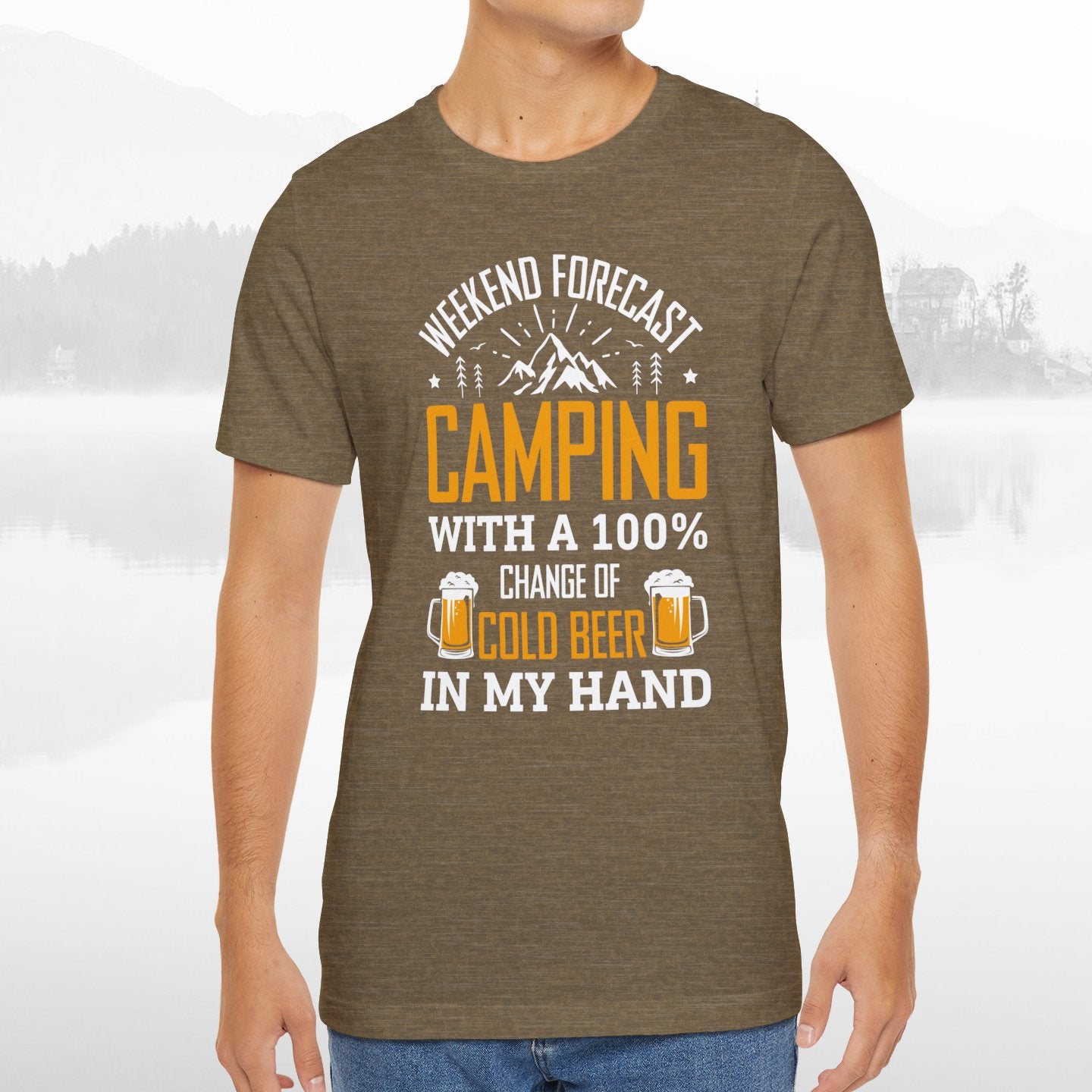 Weekend Forecast Camping With 100% Chance Of Cold Beer In My Hand Funny Camping T-Shirt