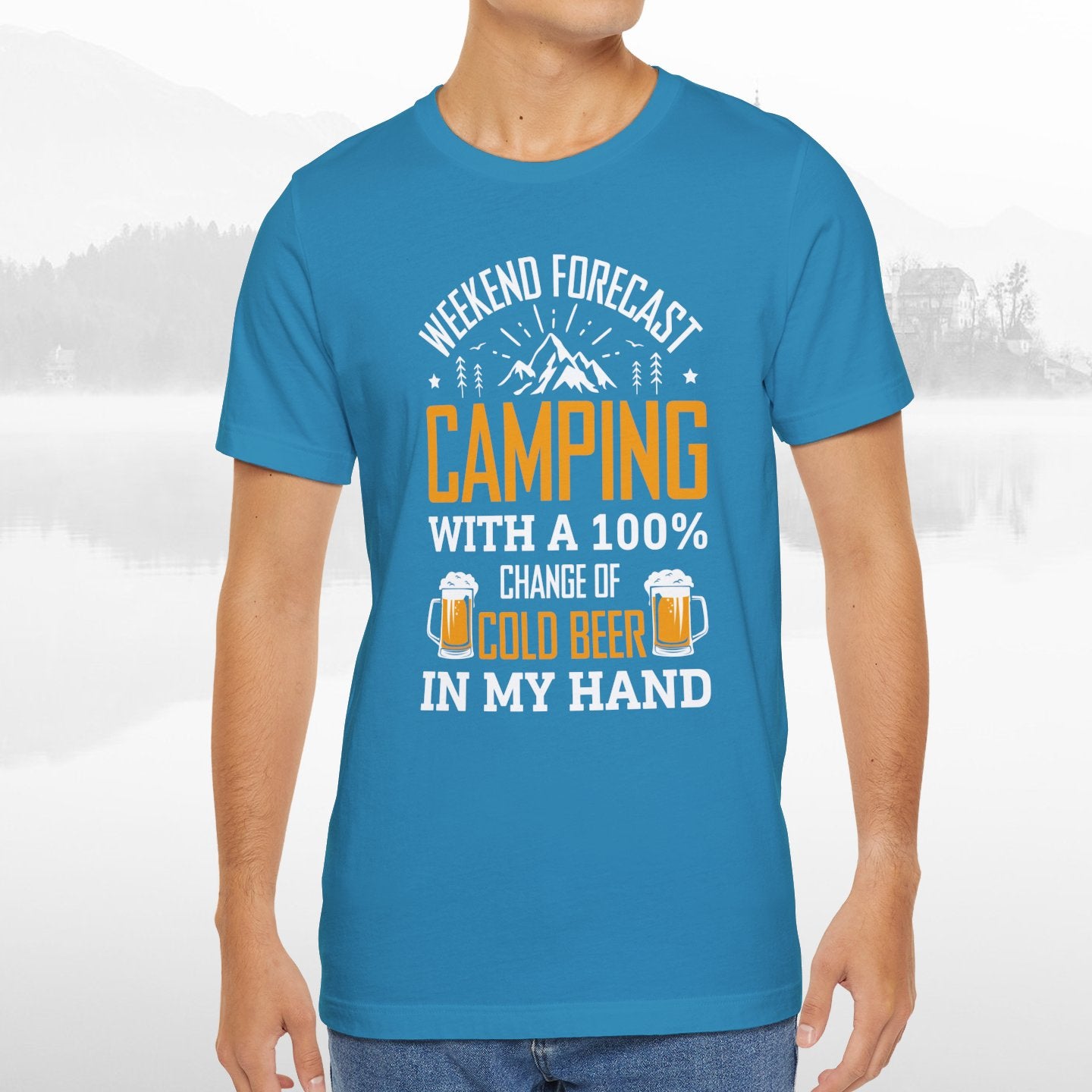Weekend Forecast Camping With 100% Chance Of Cold Beer In My Hand Funny Camping T-Shirt