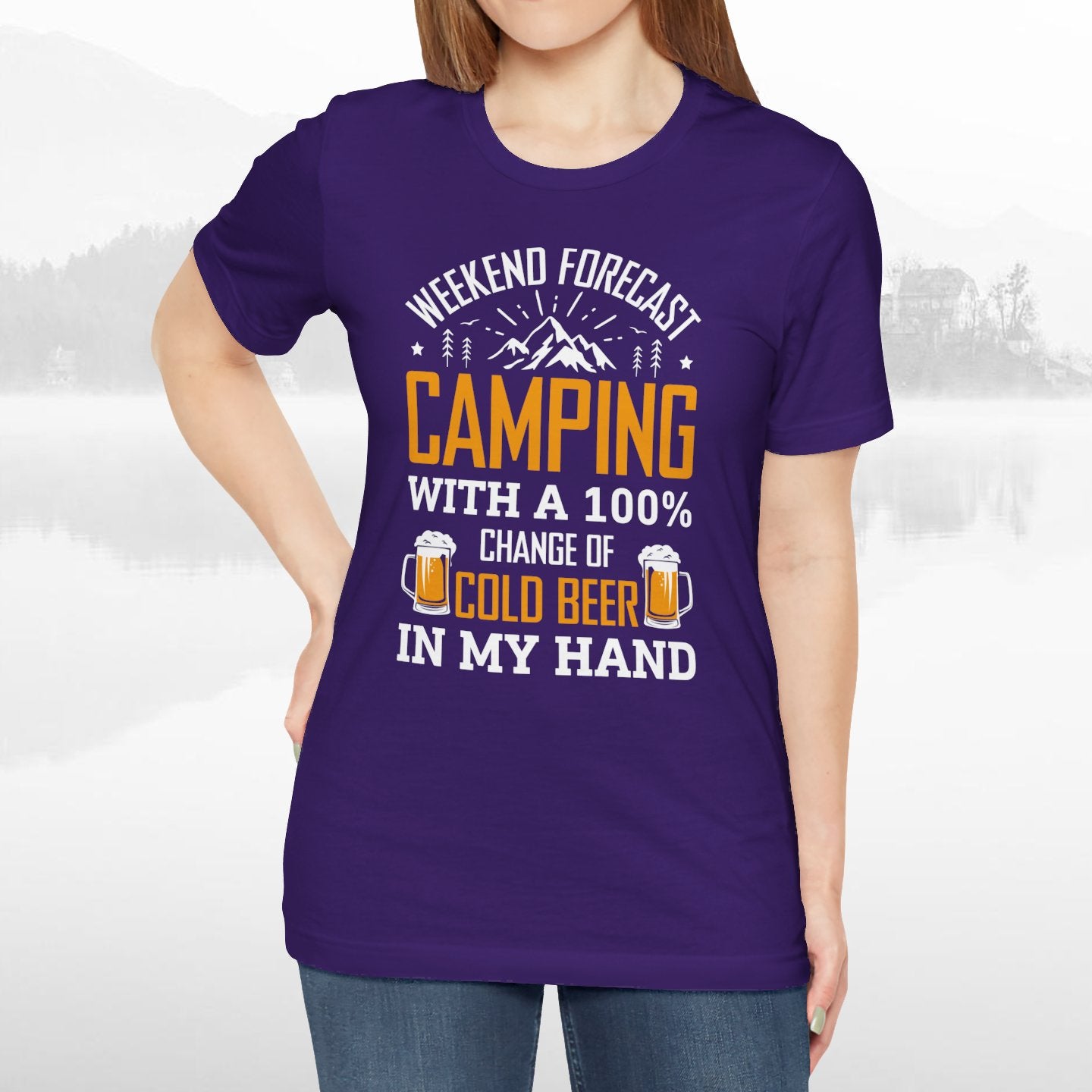Weekend Forecast Camping With 100% Chance Of Cold Beer In My Hand Funny Camping T-Shirt