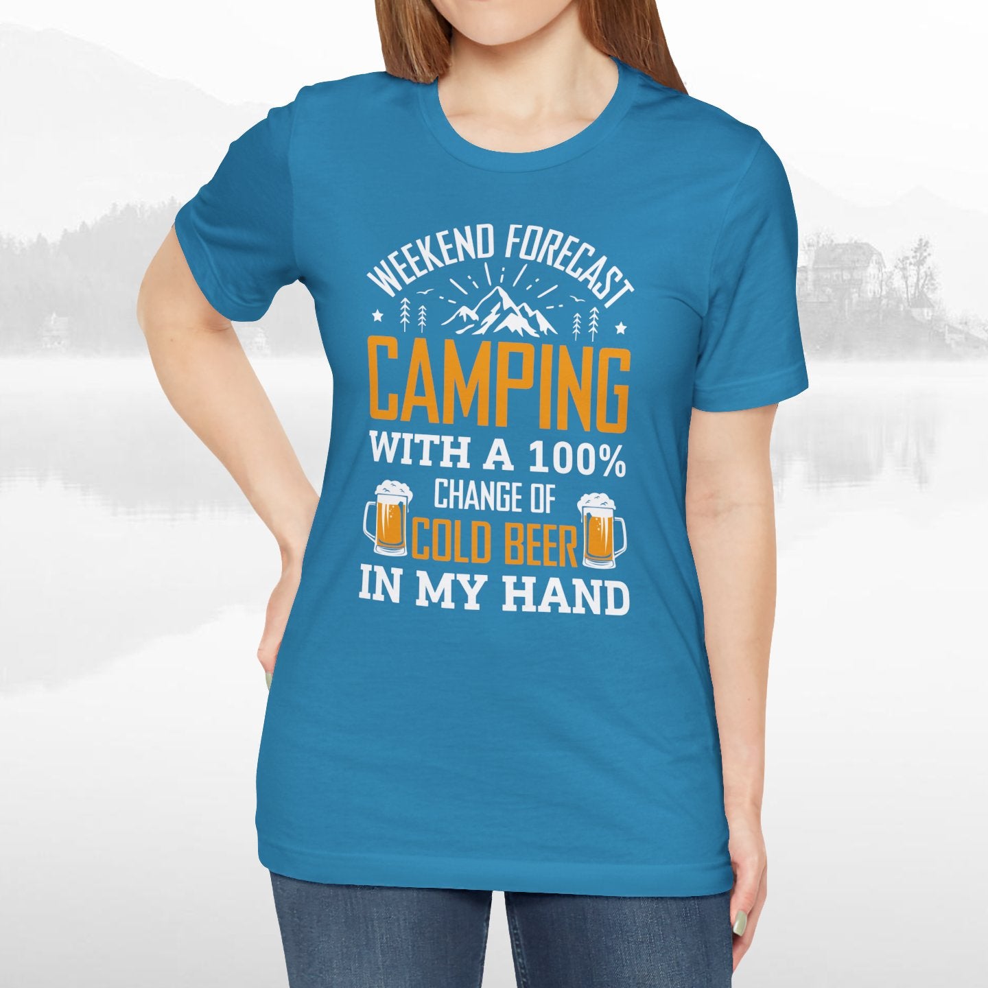Weekend Forecast Camping With 100% Chance Of Cold Beer In My Hand Funny Camping T-Shirt