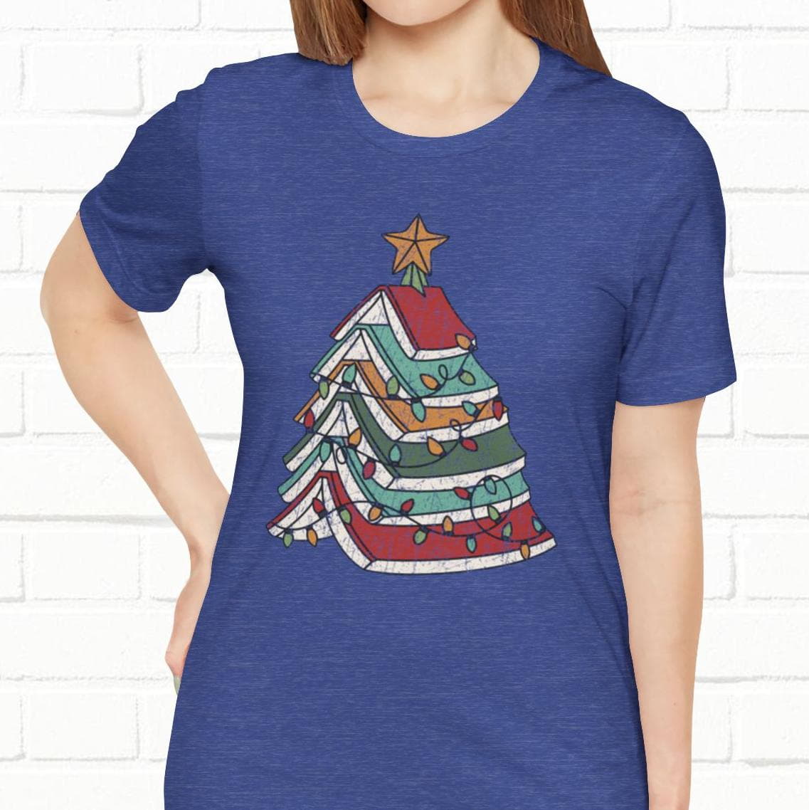 Books Christmas Tree, Gift For Book Lovers, Wintery Unisex T-shirt