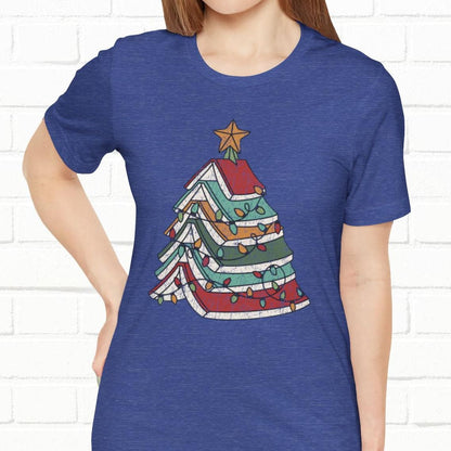 Books Christmas Tree, Gift For Book Lovers, Wintery Unisex T-shirt