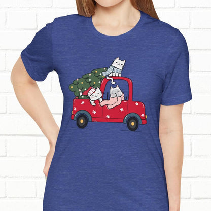 Christmas Tree Cats In Red Pickup Truck Funny Unisex T-Shirt
