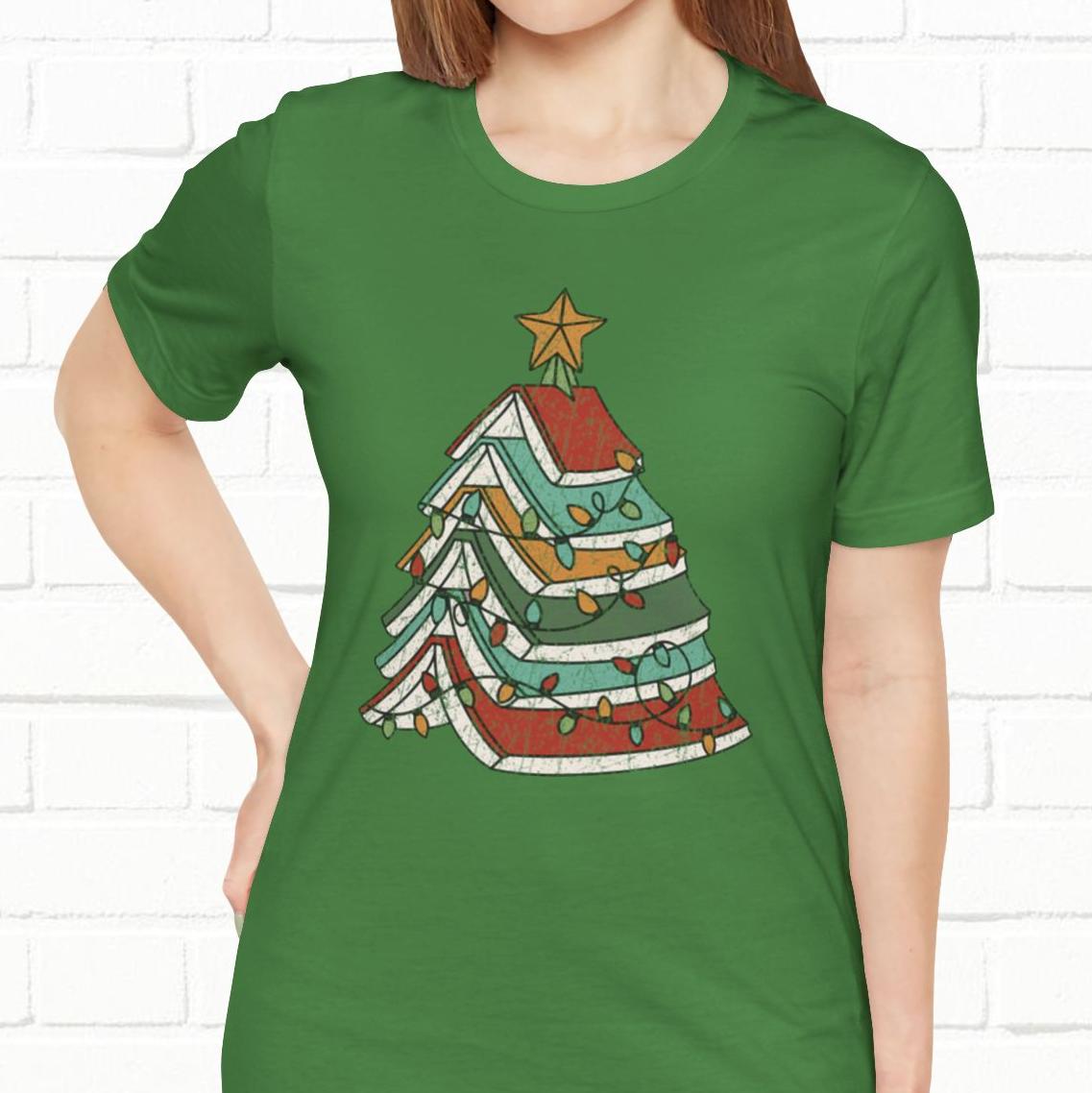Books Christmas Tree, Gift For Book Lovers, Wintery Unisex T-shirt