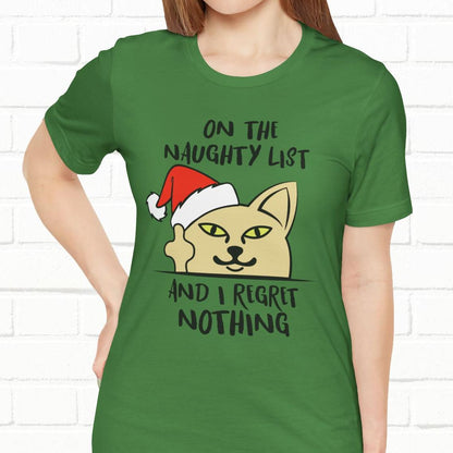 On The Naughty List And I Regret Nothing Funny Cat Christmas Unisex T-Shirt