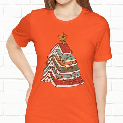 Books Christmas Tree, Gift For Book Lovers, Wintery Unisex T-shirt