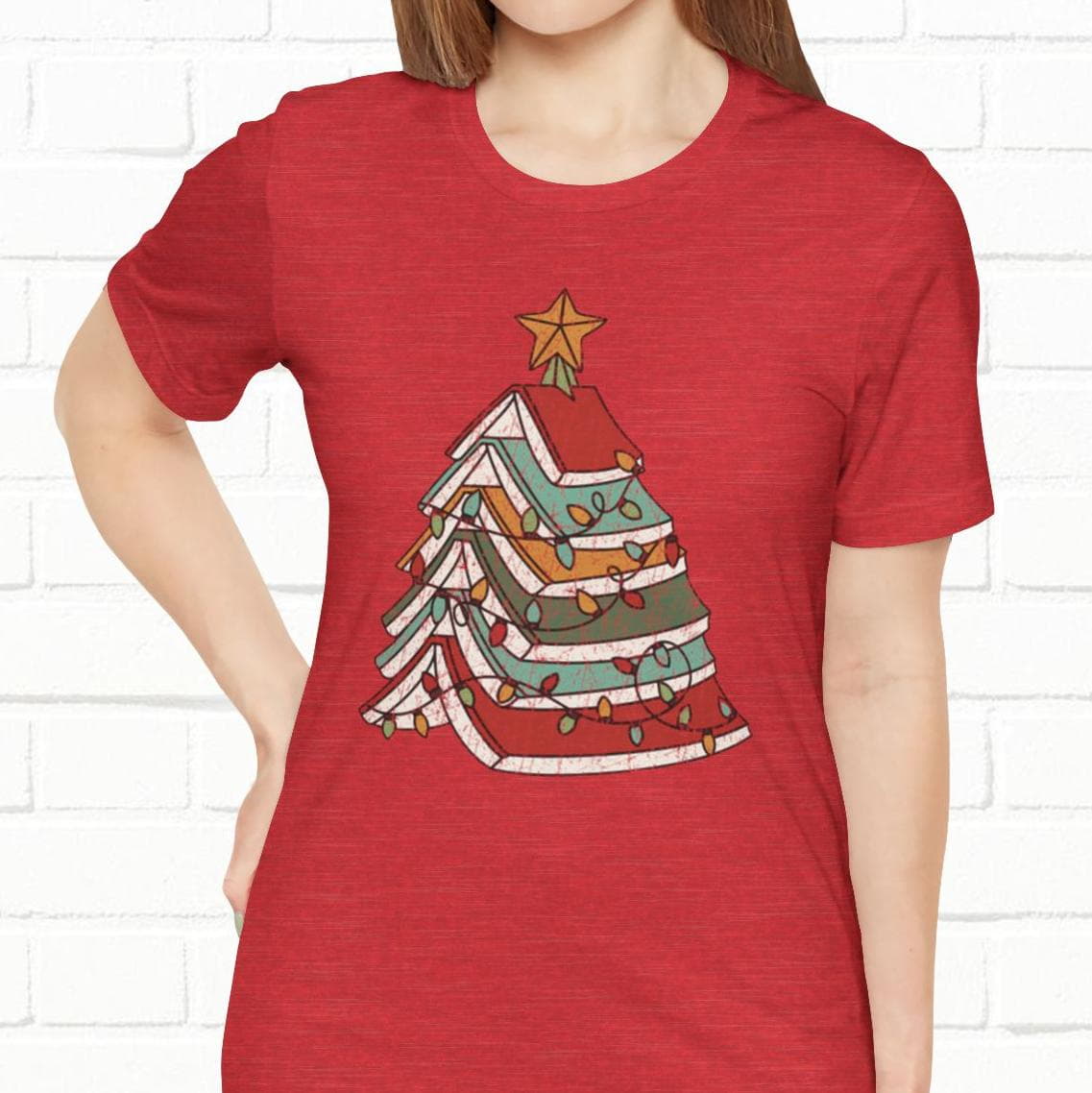 Books Christmas Tree, Gift For Book Lovers, Wintery Unisex T-shirt