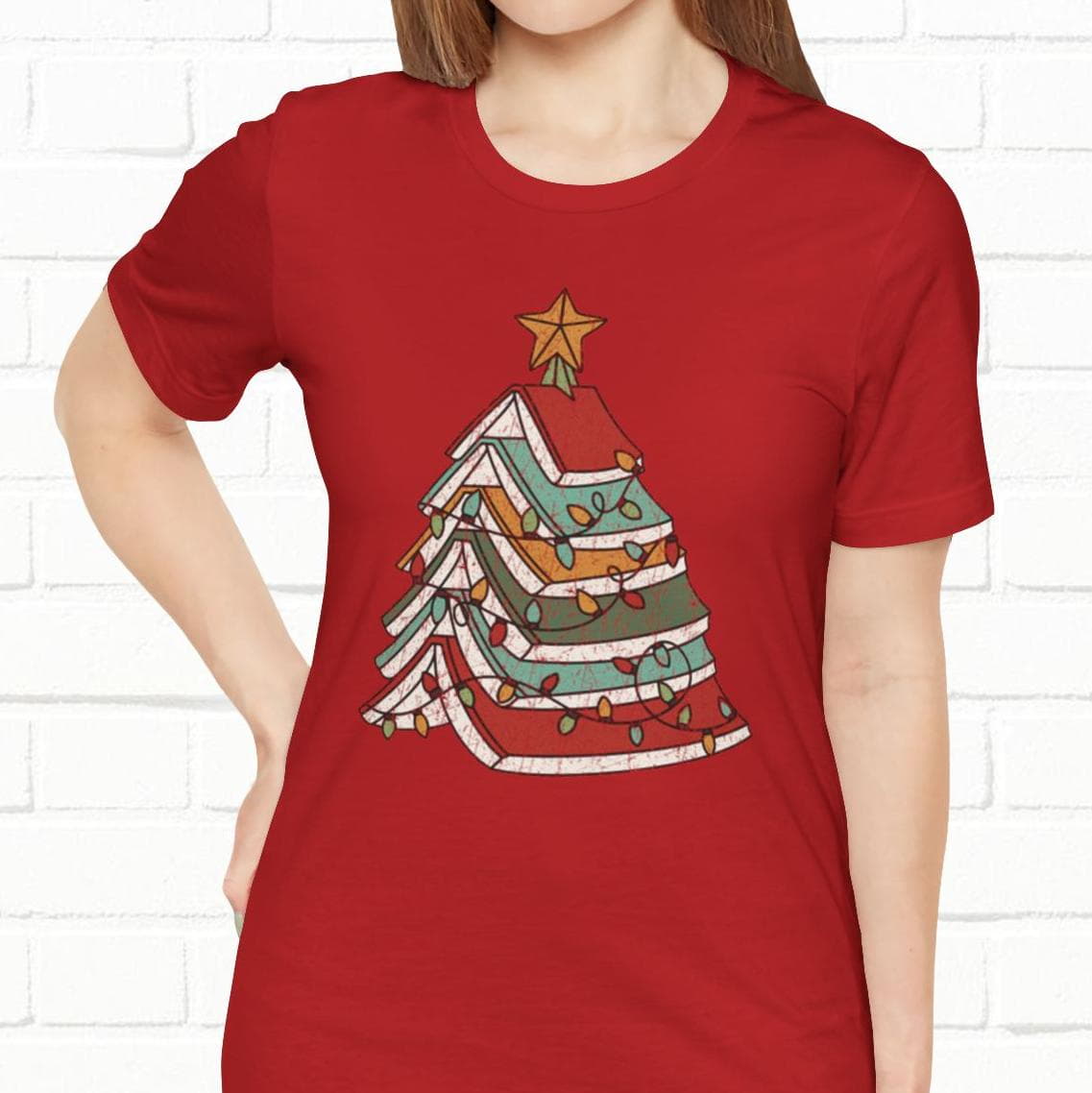 Books Christmas Tree, Gift For Book Lovers, Wintery Unisex T-shirt
