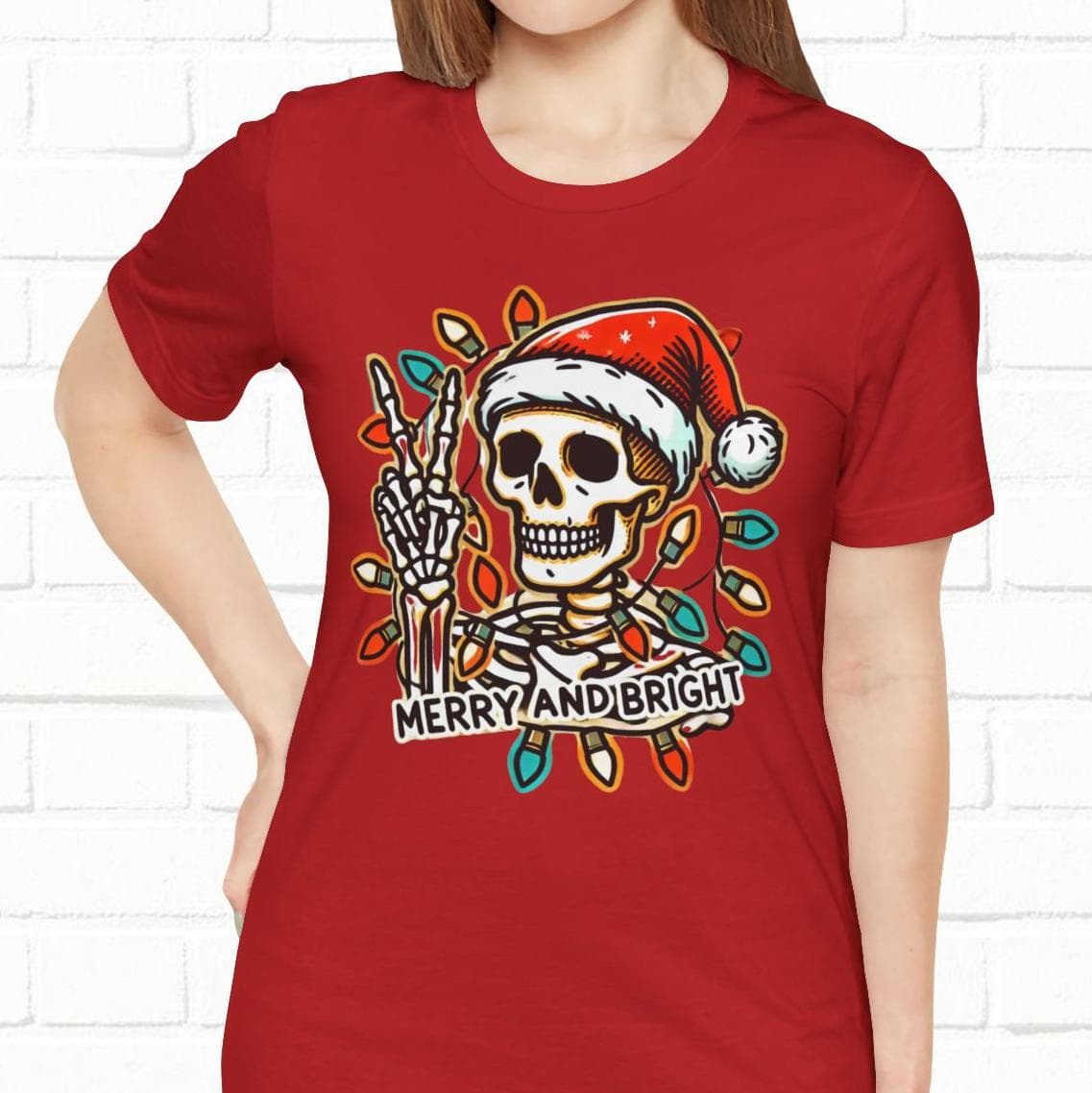 Merry And Bright Funny Skeleton Lights Christmas Unisex T-Shirt
