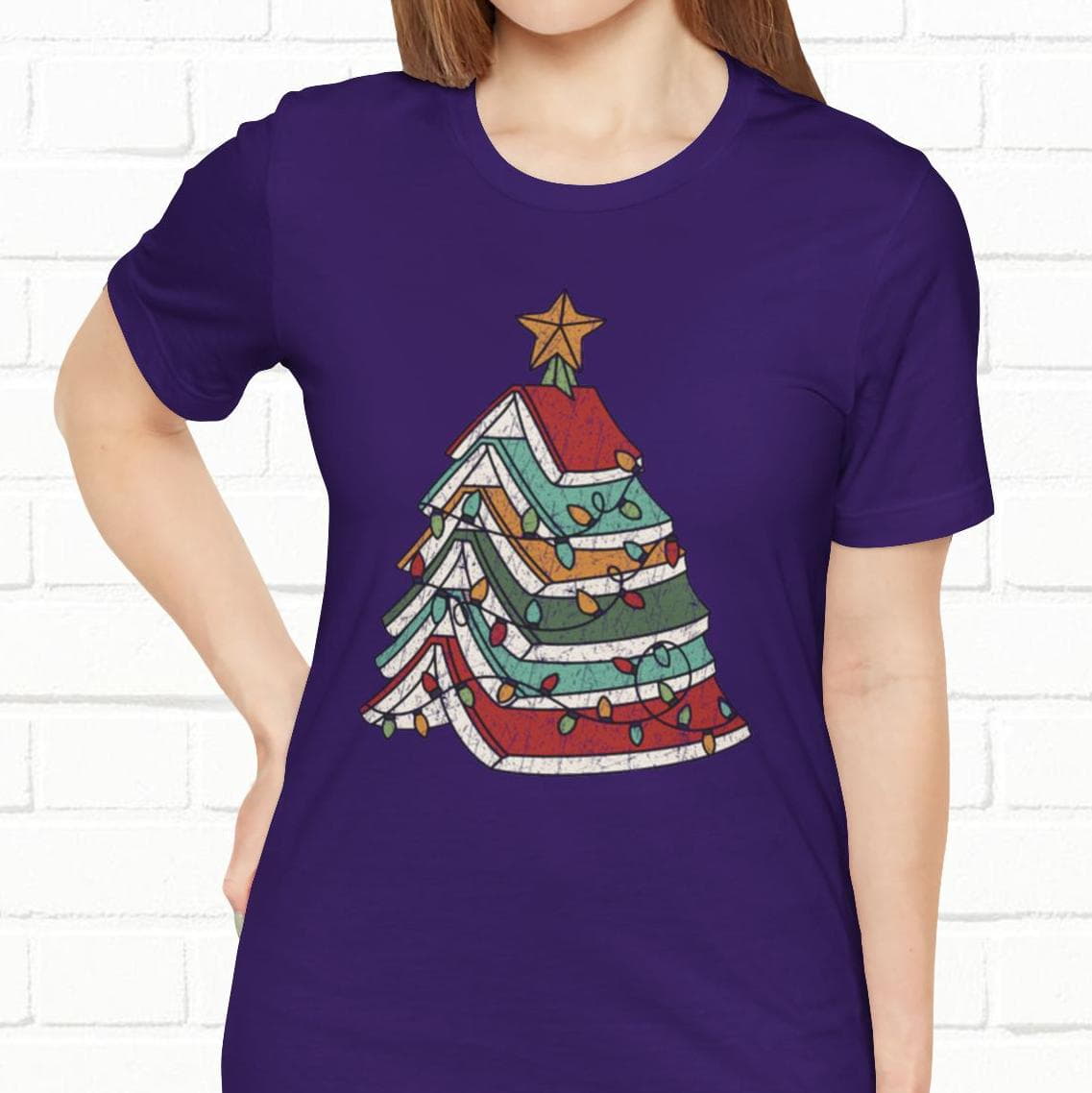 Books Christmas Tree, Gift For Book Lovers, Wintery Unisex T-shirt