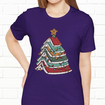 Books Christmas Tree, Gift For Book Lovers, Wintery Unisex T-shirt