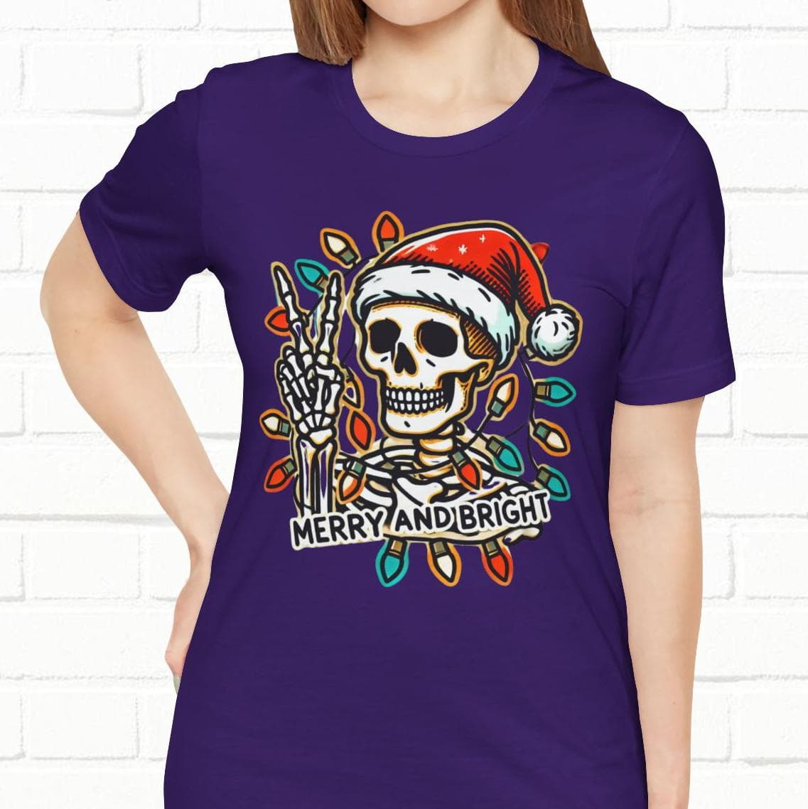 Merry And Bright Funny Skeleton Lights Christmas Unisex T-Shirt