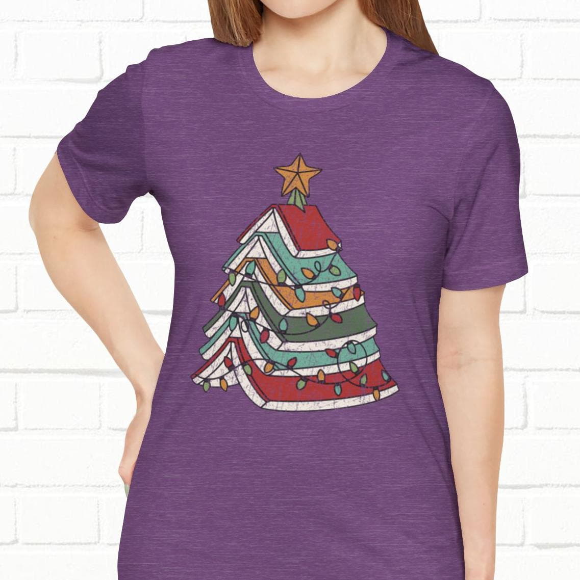 Books Christmas Tree, Gift For Book Lovers, Wintery Unisex T-shirt