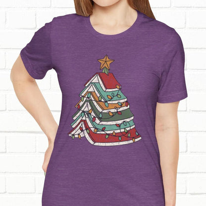 Books Christmas Tree, Gift For Book Lovers, Wintery Unisex T-shirt