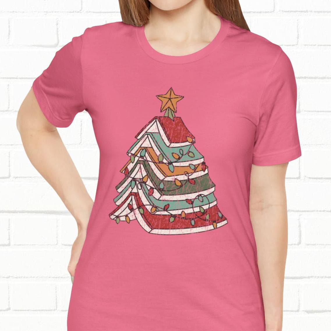 Books Christmas Tree, Gift For Book Lovers, Wintery Unisex T-shirt