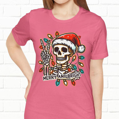 Merry And Bright Funny Skeleton Lights Christmas Unisex T-Shirt