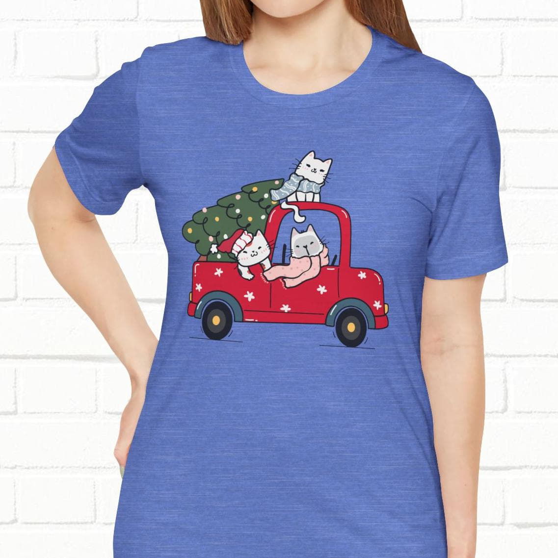Christmas Tree Cats In Red Pickup Truck Funny Unisex T-Shirt