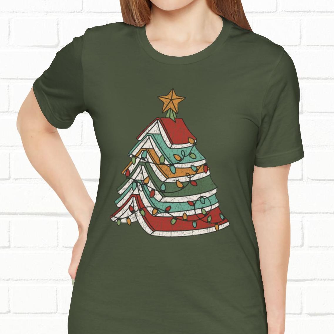 Books Christmas Tree, Gift For Book Lovers, Wintery Unisex T-shirt
