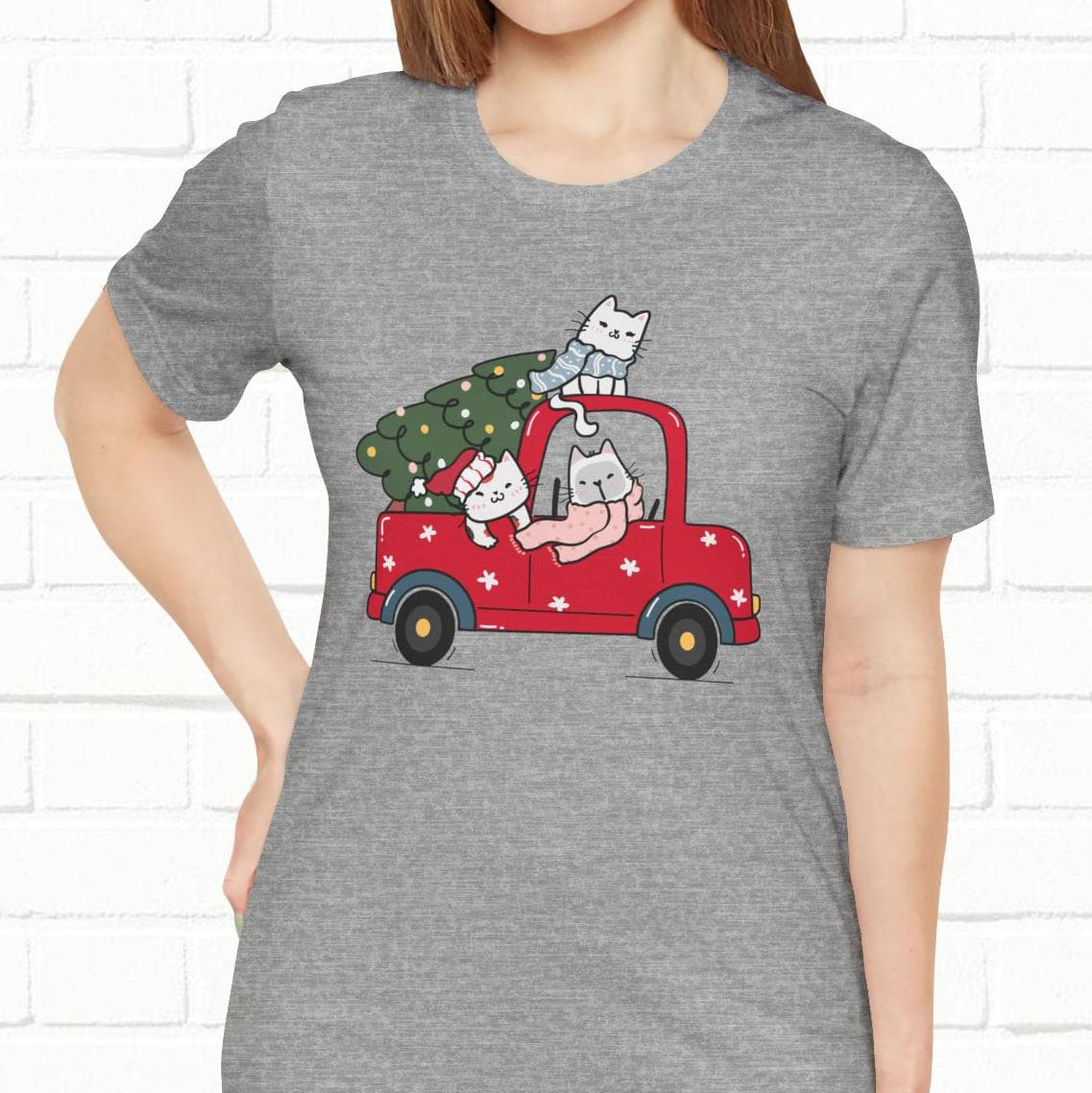 Christmas Tree Cats In Red Pickup Truck Funny Unisex T-Shirt