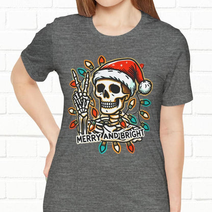 Merry And Bright Funny Skeleton Lights Christmas Unisex T-Shirt