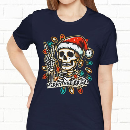 Merry And Bright Funny Skeleton Lights Christmas Unisex T-Shirt