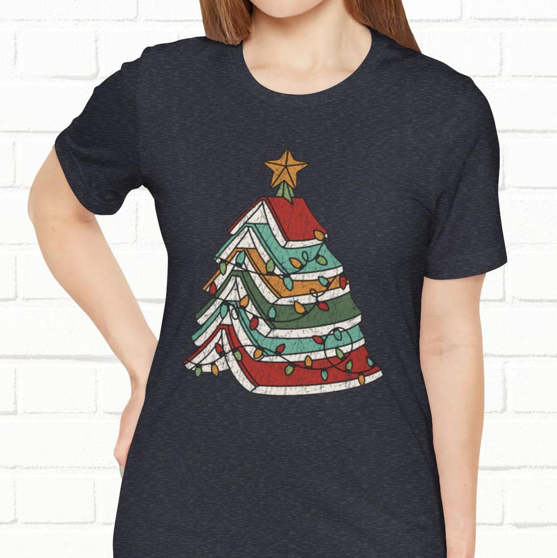Books Christmas Tree, Gift For Book Lovers, Wintery Unisex T-shirt
