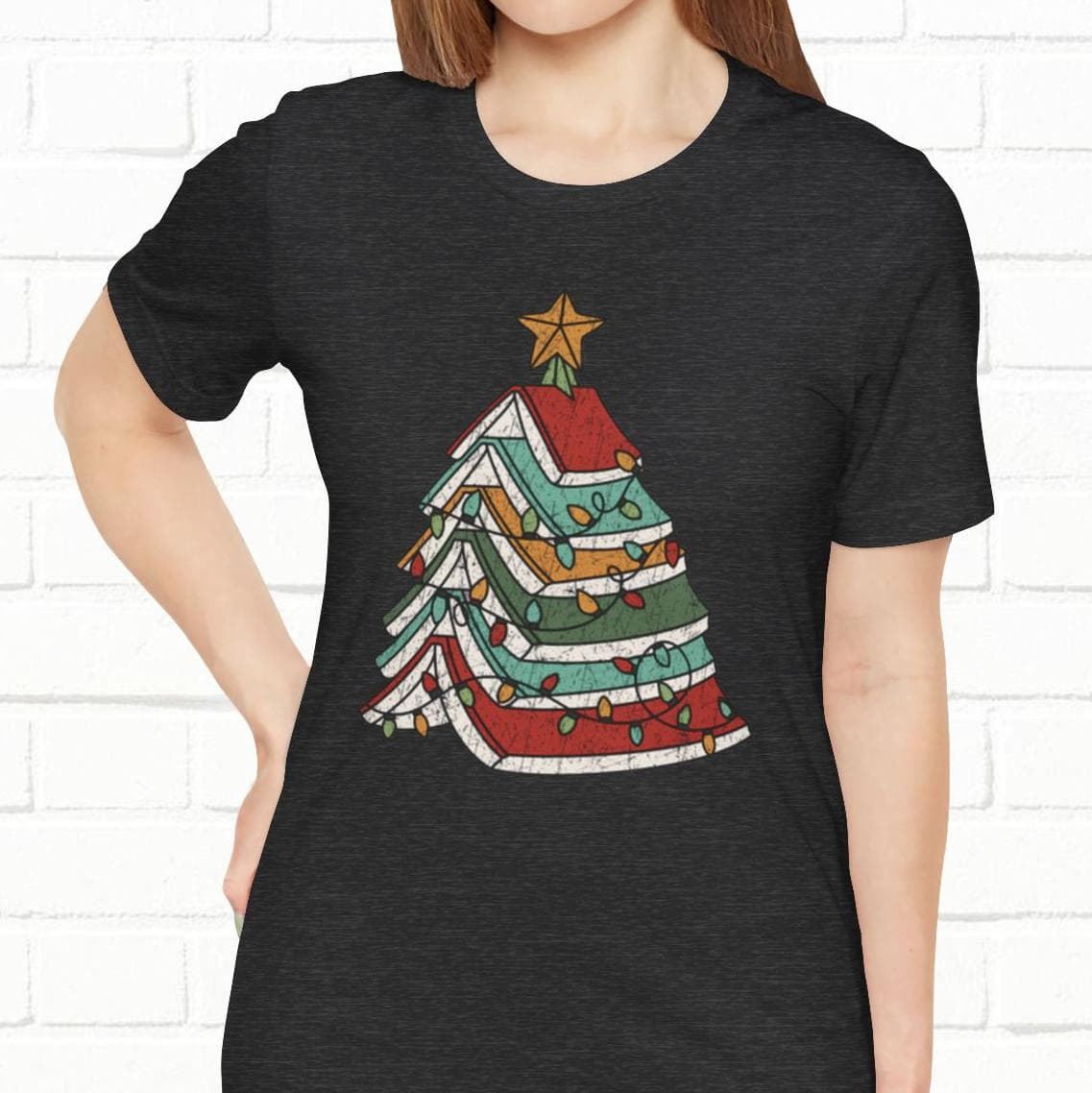 Books Christmas Tree, Gift For Book Lovers, Wintery Unisex T-shirt