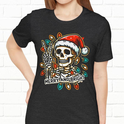 Merry And Bright Funny Skeleton Lights Christmas Unisex T-Shirt