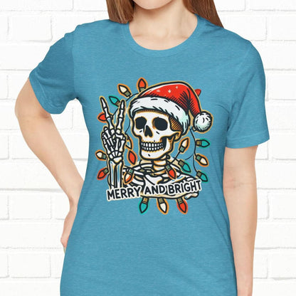 Merry And Bright Funny Skeleton Lights Christmas Unisex T-Shirt
