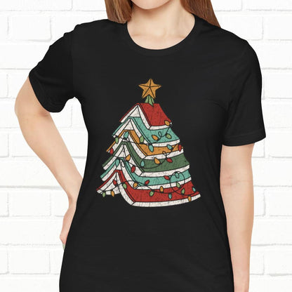 Books Christmas Tree, Gift For Book Lovers, Wintery Unisex T-shirt