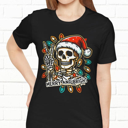 Merry And Bright Funny Skeleton Lights Christmas Unisex T-Shirt