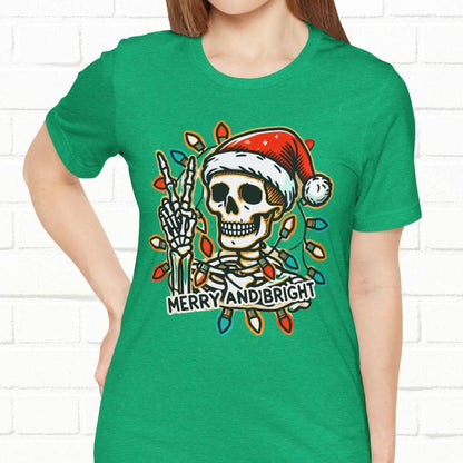 Merry And Bright Funny Skeleton Lights Christmas Unisex T-Shirt