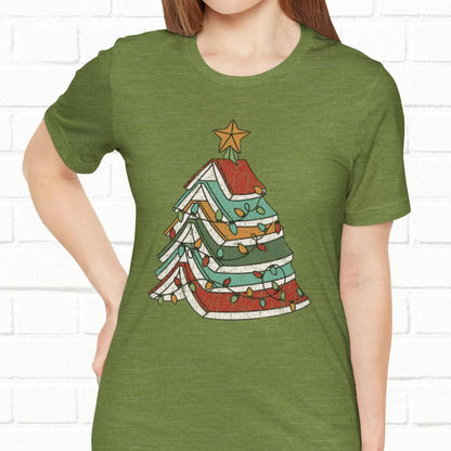 Books Christmas Tree, Gift For Book Lovers, Wintery Unisex T-shirt