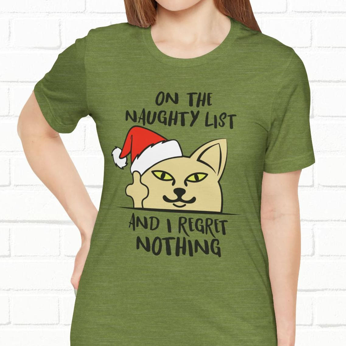 On The Naughty List And I Regret Nothing Funny Cat Christmas Unisex T-Shirt