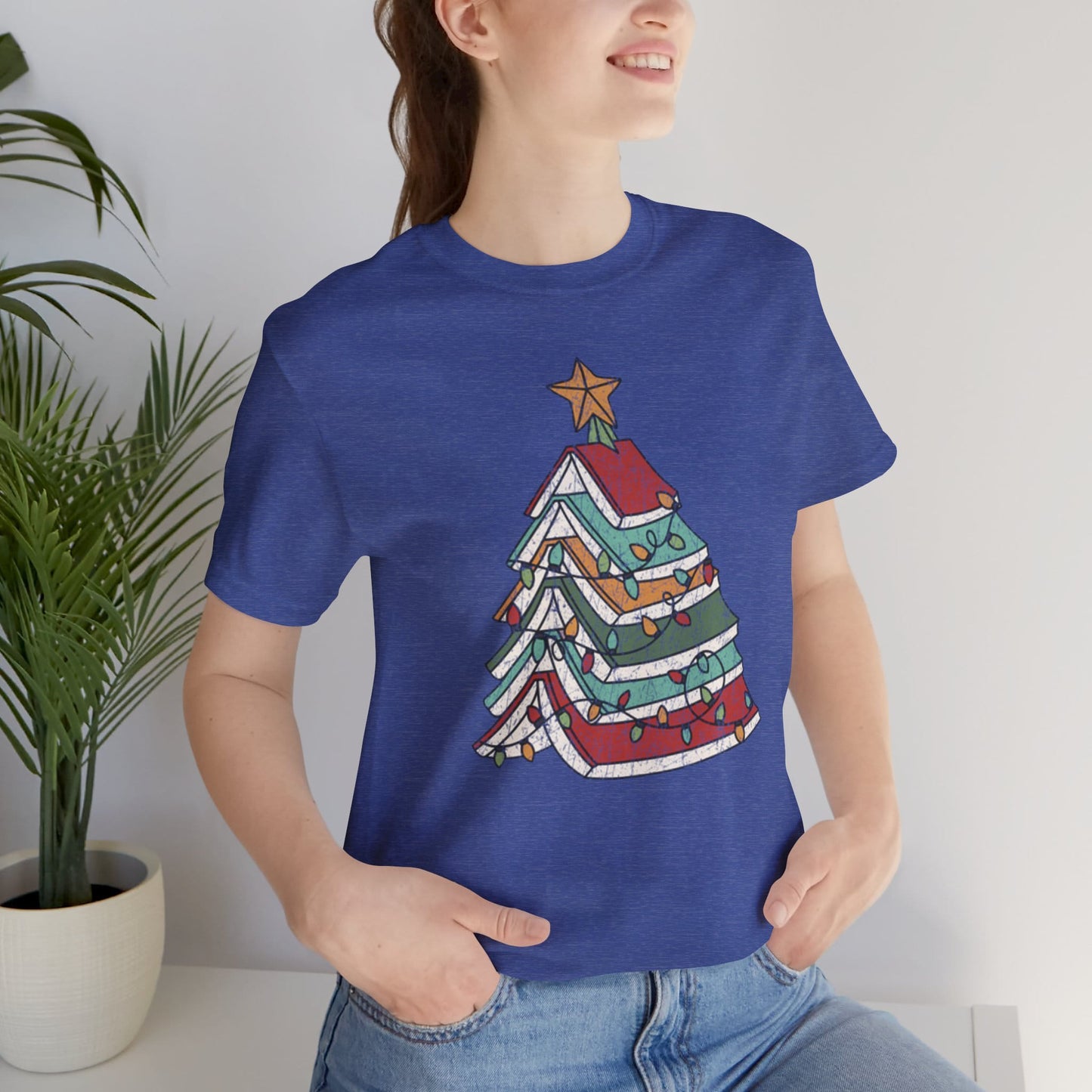 Books Christmas Tree, Gift For Book Lovers, Wintery Unisex T-shirt