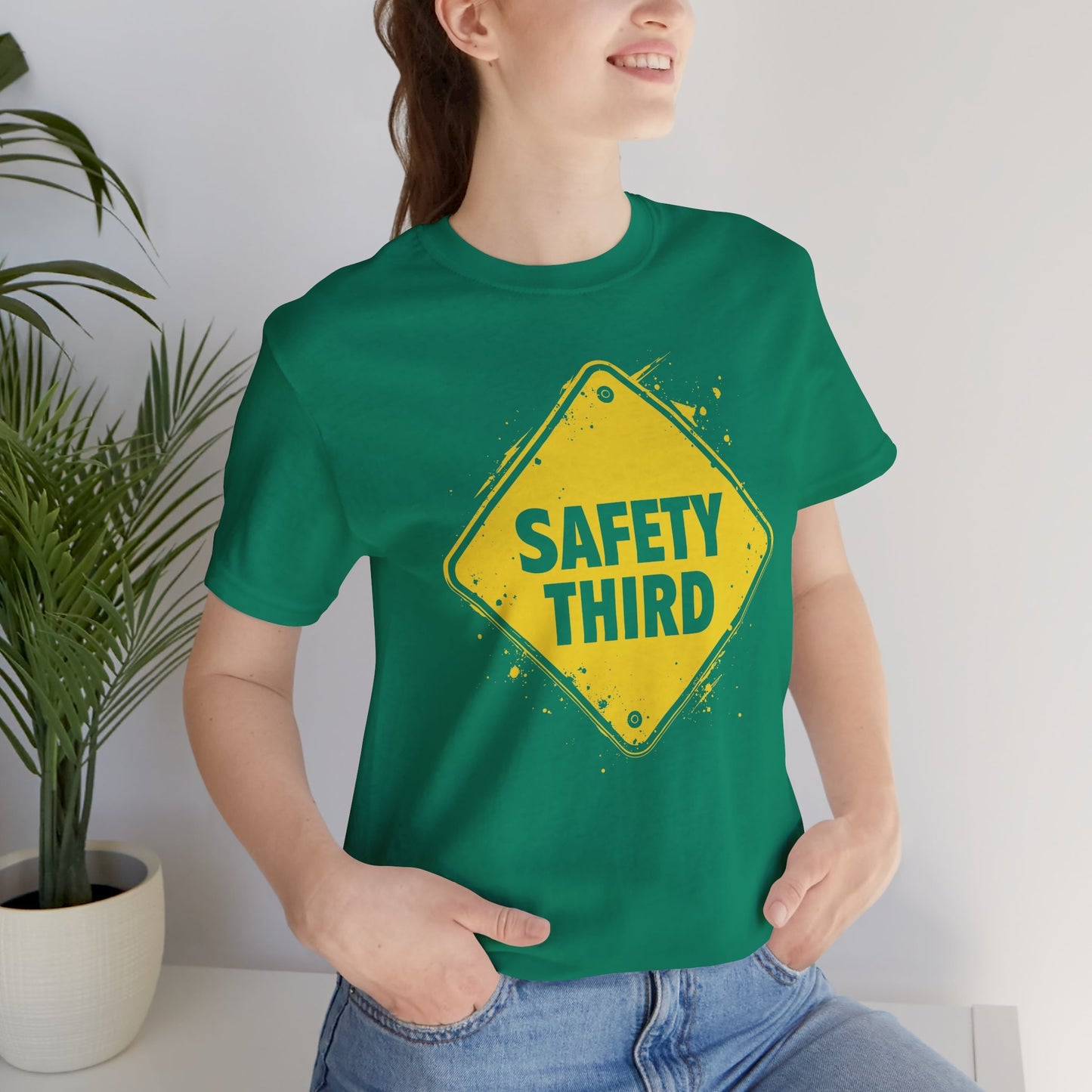 Safety Third Yellow Caution Sign Funny Sarcastic Unisex T-shirt