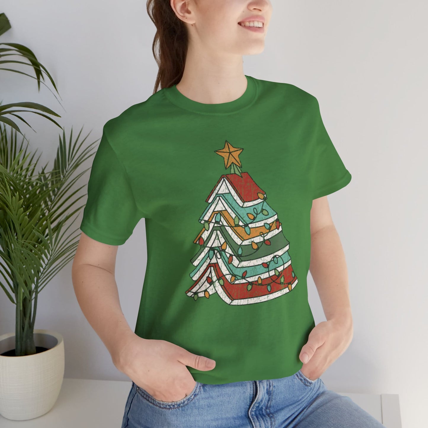 Books Christmas Tree, Gift For Book Lovers, Wintery Unisex T-shirt