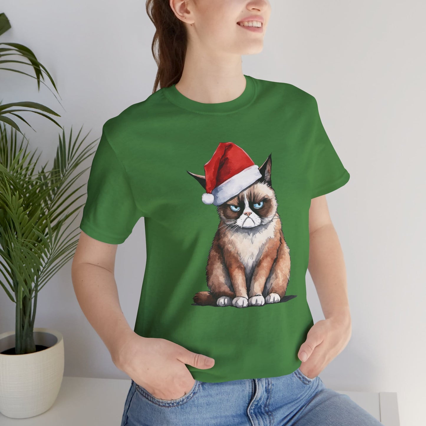 Grumpy Cat Wearing Santa Hat Funny Christmas Unisex T-Shirt