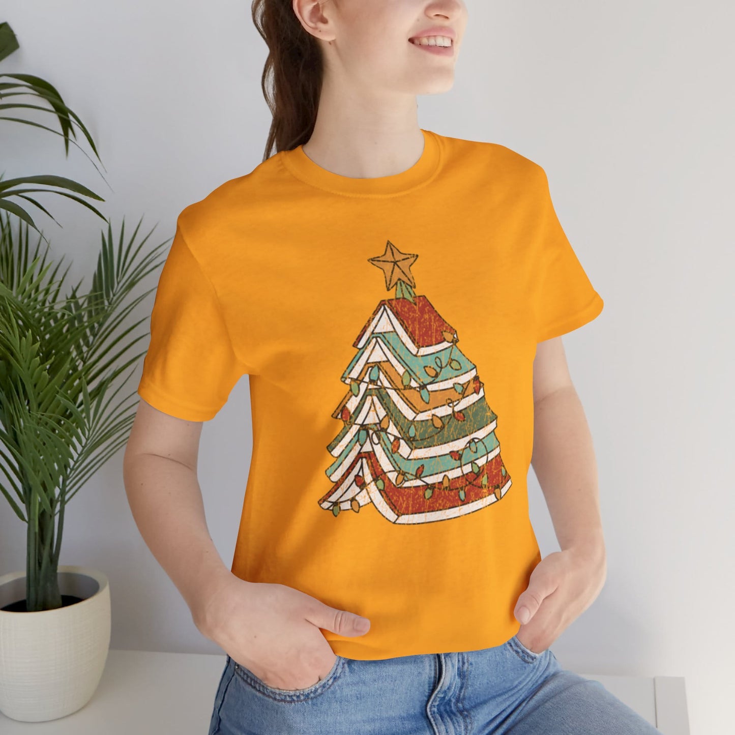 Books Christmas Tree, Gift For Book Lovers, Wintery Unisex T-shirt