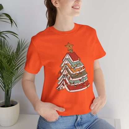 Books Christmas Tree, Gift For Book Lovers, Wintery Unisex T-shirt